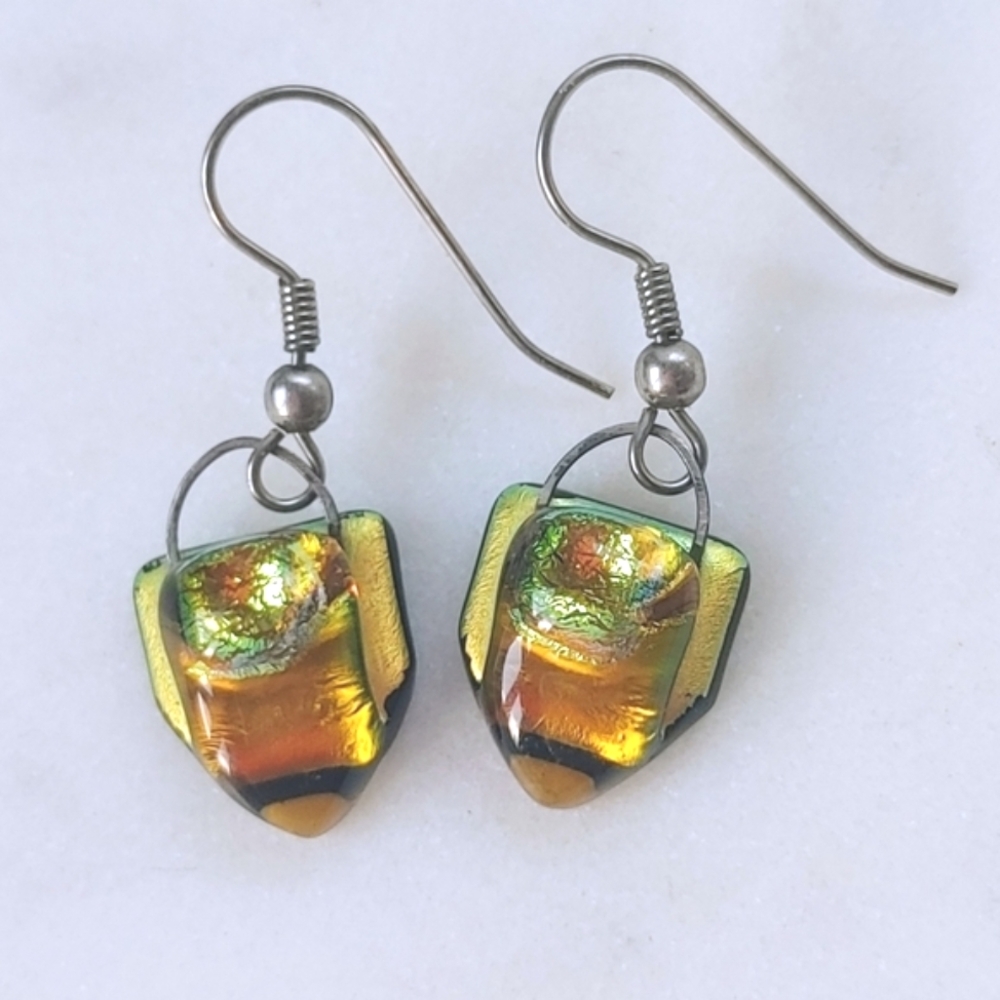 Artisan Handcrafted Art Glass Earrings in Shimmery Golds